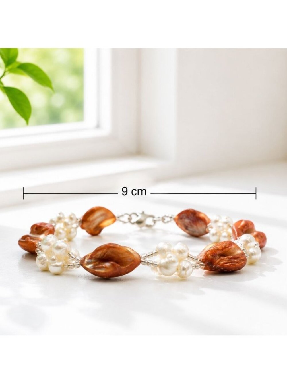 Vintage Teng Yue Freshwater Pearl & Shell Beaded Bracelet With Silver-Tone Clasp